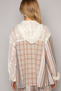POL Mixed Material Hooded Top in Natural Multi ( TOP ONLY) Shirts & Tops POL   