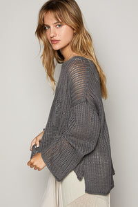 POL Open Knit Star Sweater in Charcoal Sweaters POL   