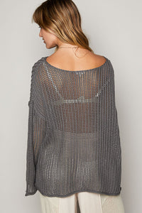 POL Open Knit Star Sweater in Charcoal Sweaters POL   