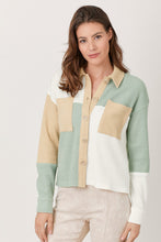 Load image into Gallery viewer, Mystree Color Block Shacket in Green/Ivory
