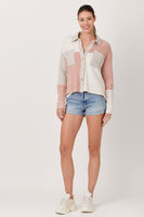 Mystree Color Block Shacket in Rose/Ivory