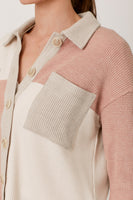 Mystree Color Block Shacket in Rose/Ivory