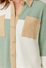Load image into Gallery viewer, Mystree Color Block Shacket in Green/Ivory

