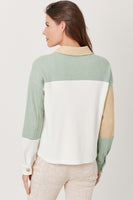 Mystree Color Block Shacket in Green/Ivory