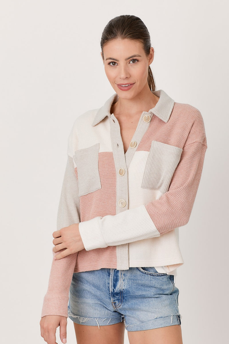 Mystree Color Block Shacket in Rose/Ivory – June Adel