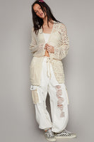 POL Contrasting Pattern Knitted Open Front Cardigan in Natural ON ORDER Cardigan POL Clothing   