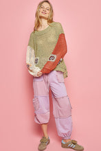 Load image into Gallery viewer, POL Oversized Crochet Sweater in Green Tea Multi Shirts &amp; Tops POL Clothing   
