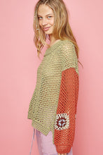 Load image into Gallery viewer, POL Oversized Crochet Sweater in Green Tea Multi Shirts &amp; Tops POL Clothing   
