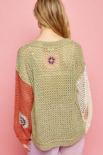 Load image into Gallery viewer, POL Oversized Crochet Sweater in Green Tea Multi Shirts &amp; Tops POL Clothing   
