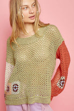 Load image into Gallery viewer, POL Oversized Crochet Sweater in Green Tea Multi Shirts &amp; Tops POL Clothing   
