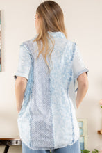 Load image into Gallery viewer, Blue Velvet Mixed Fabric Button Down Top in Blue Shirts &amp; Tops BlueVelvet   
