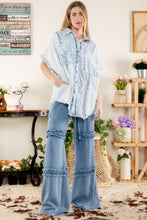 Load image into Gallery viewer, Blue Velvet Mixed Fabric Button Down Top in Blue Shirts &amp; Tops BlueVelvet   
