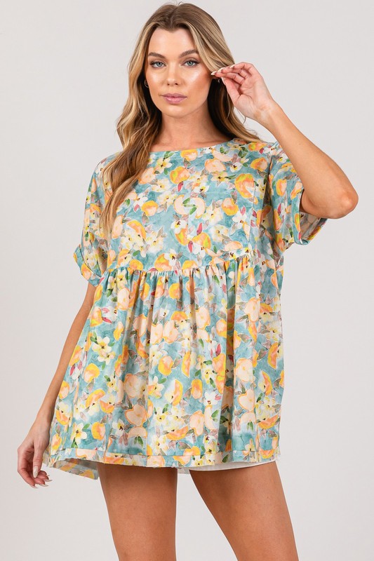 Sage+Fig Floral Print Babydoll Top in Multi Shirts & Tops Sage+Fig   