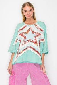 J.Her Quilted Star Patched Top in Mint Shirts & Tops J.Her   