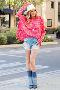 Easel Multi Color Light Weight Sweater in Hot Pink Top Easel   