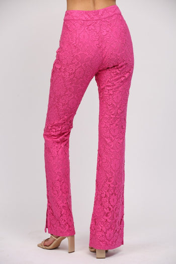 FATE Solid Color Floral Lace Pants in Hot Pink