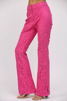 FATE Solid Color Floral Lace Pants in Hot Pink