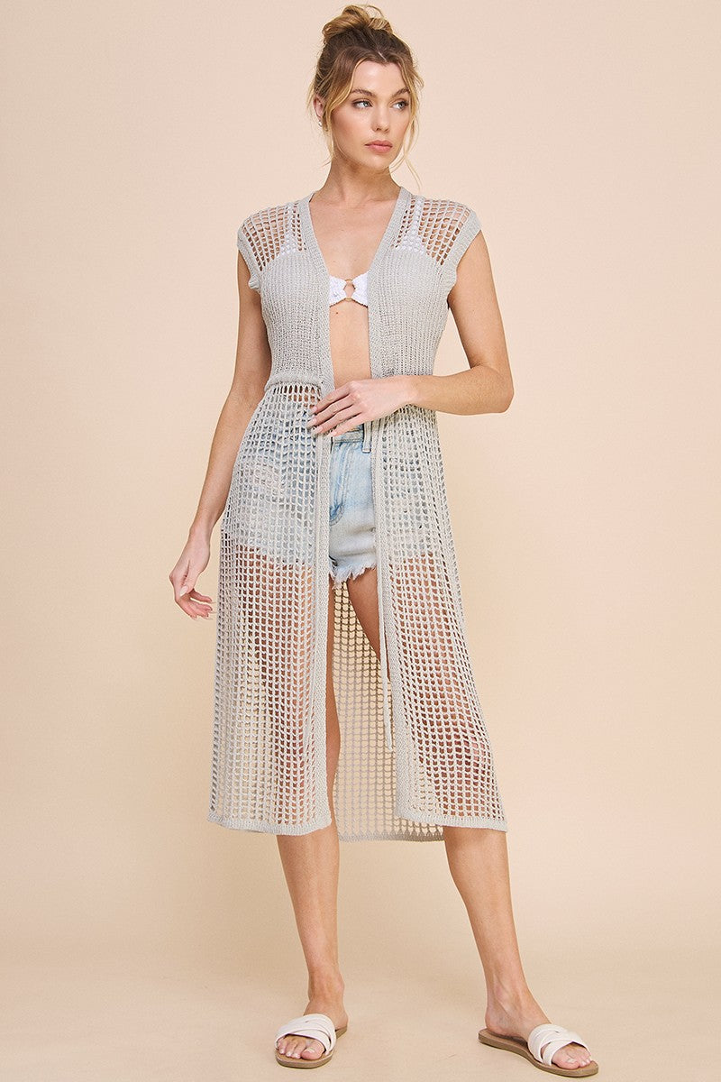 Allie Rose Open Weave Knitted Cardigan in Soft Grey FINAL SALE