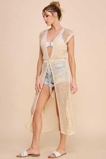 Allie Rose Open Weave Knitted Cardigan in Natural Cardigan Allie Rose   