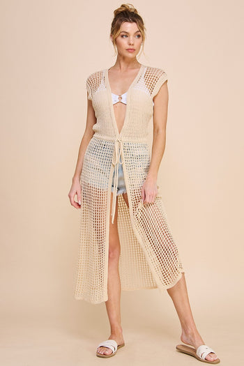 Allie Rose Open Weave Knitted Cardigan in Natural Cardigan Allie Rose   