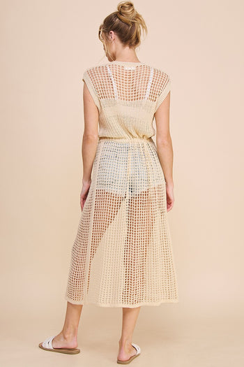 Allie Rose Open Weave Knitted Cardigan in Natural Cardigan Allie Rose   