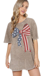 America Lace Bow Graphic Tee in Mocha Graphic Tees Zutter   