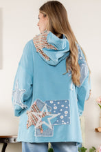 Load image into Gallery viewer, BlueVelvet Terry Knit Multi Print Patch Hooded Top in Blue Shirts &amp; Tops BlueVelvet   
