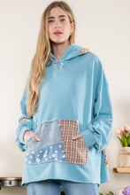 Load image into Gallery viewer, BlueVelvet Terry Knit Multi Print Patch Hooded Top in Blue Shirts &amp; Tops BlueVelvet   
