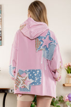 Load image into Gallery viewer, BlueVelvet Terry Knit Multi Print Patch Hooded Top in Pink Shirts &amp; Tops BlueVelvet   
