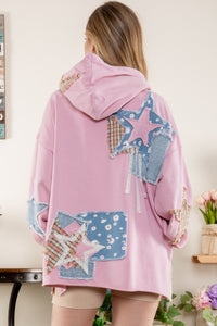BlueVelvet Terry Knit Multi Print Patch Hooded Top in Pink Shirts & Tops BlueVelvet   