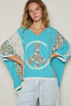 Load image into Gallery viewer, POL Oversized Peace Sign Patch Hooded Top in Aqua Blue/Cream
