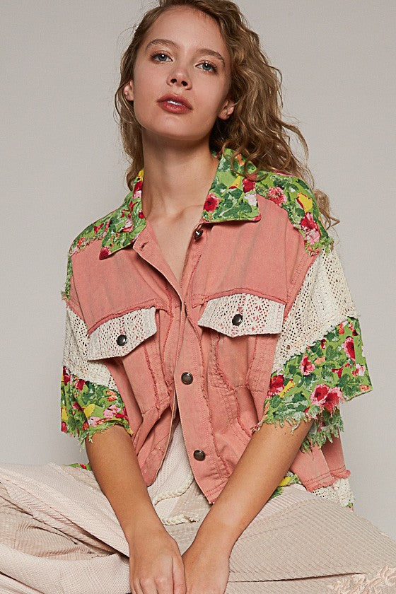 POL Oversized Half Sleeve Jacket in Guava Pink Multi Jacket POL Clothing   