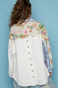 POL Oversized Contrasting Fabric Shacket in Ivory Multi