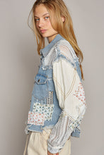 Load image into Gallery viewer, POL Oversized Crochet and Patchwork Jacket in Denim Jacket POL Clothing   
