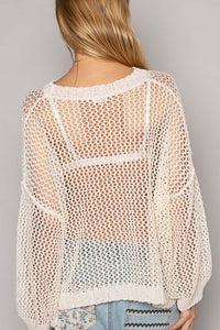 POL Open Knit Top with Knit Star Details in Natural Shirts & Tops POL Clothing   