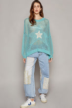 Load image into Gallery viewer, POL Open Knit Top with Knit Star Details in Electric Blue Shirts &amp; Tops POL Clothing   
