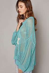POL Open Knit Top with Knit Star Details in Electric Blue Shirts & Tops POL Clothing   