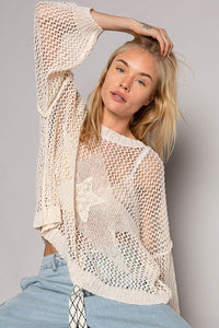 POL Open Knit Top with Knit Star Details in Natural ON ORDER Shirts & Tops POL Clothing   