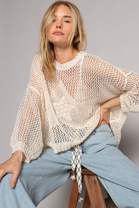 POL Open Knit Top with Knit Star Details in Natural ON ORDER Shirts & Tops POL Clothing   