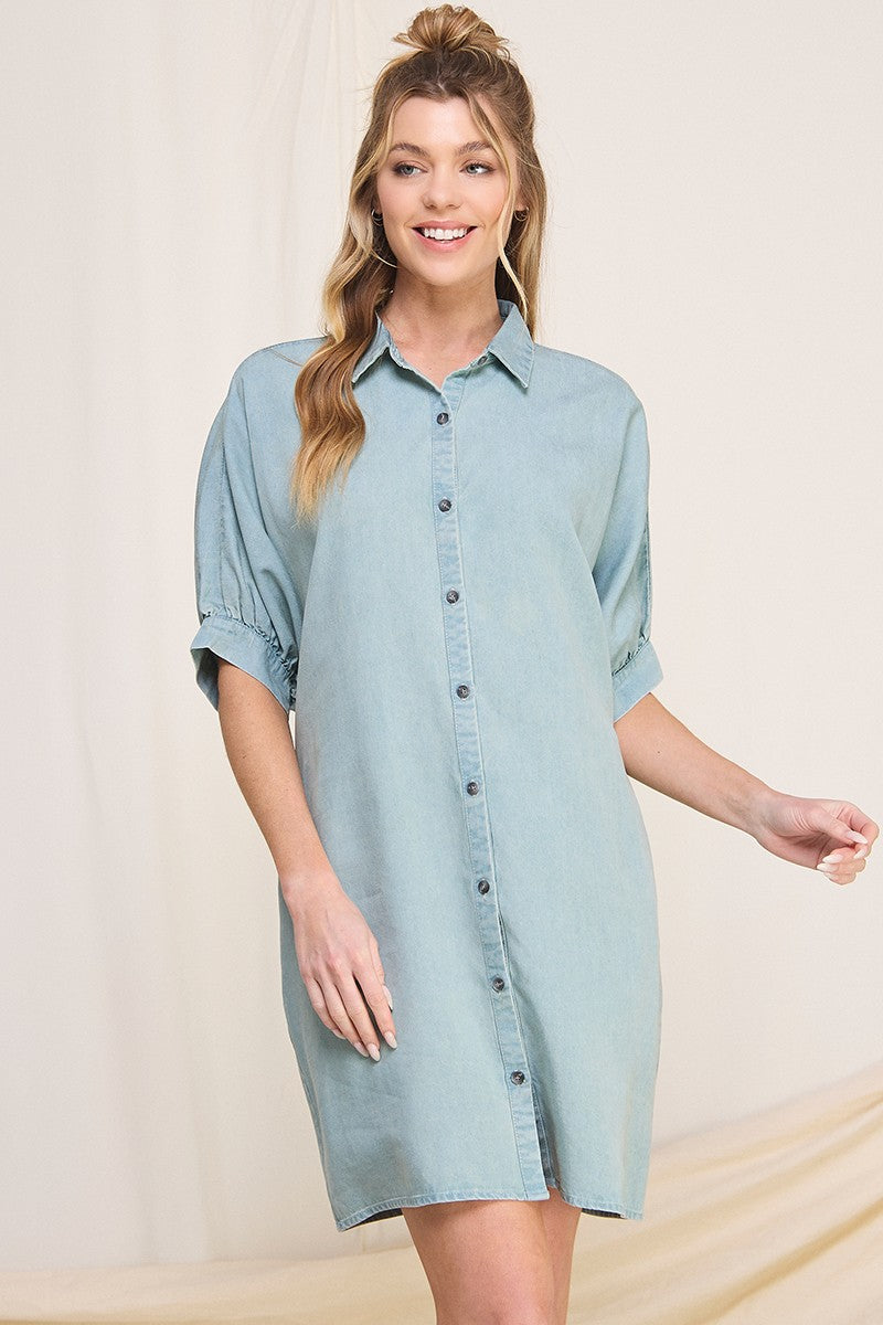 Allie Rose Chambray Denim Shirt Dress in Light Wash M at June Adel