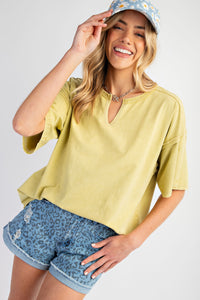 Easel Cotton Jersey Oversized Top in Green Tea Shirts & Tops Easel   