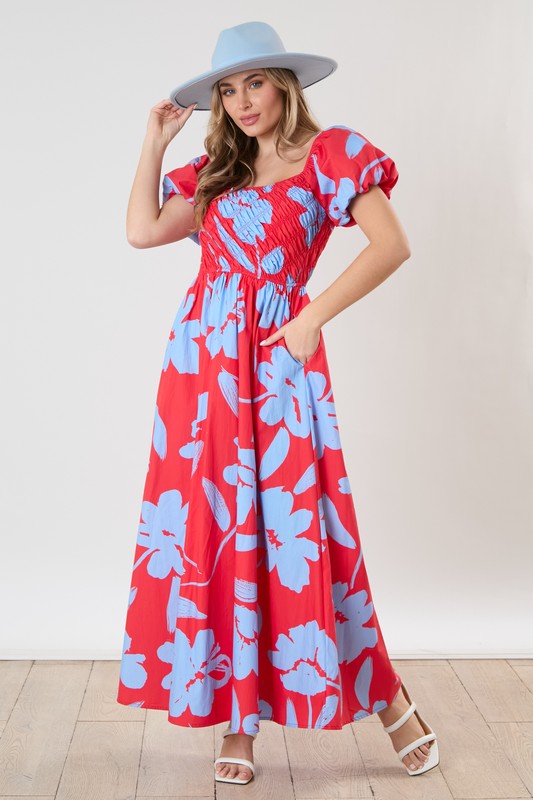 Red Floral Print Bias Smocked Bust Maternity Maxi Dress Small - PinkBlush Red Floral Print Bias Smocked Bust Maternity Maxi Dress Small - PinkBlush