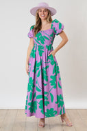 Peach Love Floral Print Maxi Dress with Smocked Bust in Lavender Multi Dress Peach Love California   