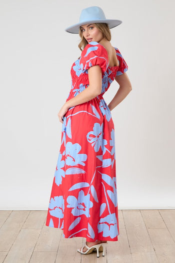red maxi dress with flowers Red Floral Print Bias Smocked Bust Maternity Maxi Dress Small - PinkBlush