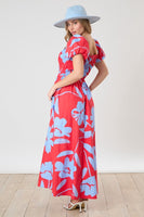 Peach Love Floral Print Maxi Dress with Smocked Bust in Red Multi Dress Peach Love California   
