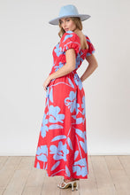 Load image into Gallery viewer, Peach Love Floral Print Maxi Dress with Smocked Bust in Red Multi Dress Peach Love California   
