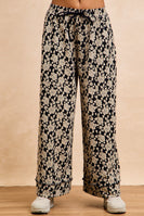 BiBi Floral Jacquard Wide Leg Pants in Black/Light Grey