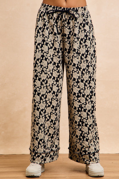 BiBi Floral Jacquard Wide Leg Pants in Black/Light Grey – June Adel
