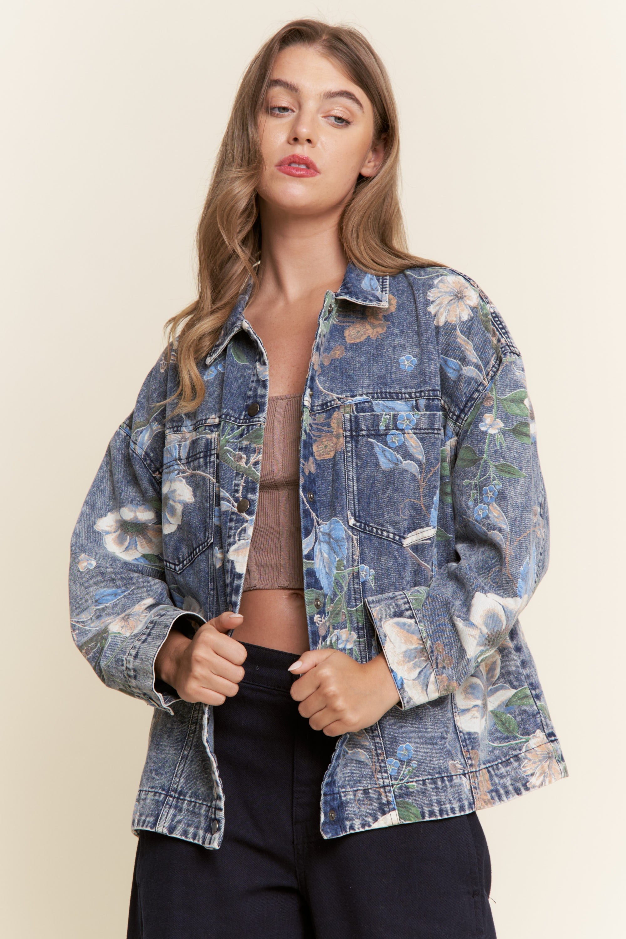 J.nna Floral Print Jacket in Floral Denim – June Adel