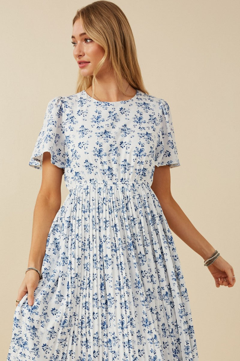 Hayden Ditsy Floral Print Midi Dress in Blue – June Adel